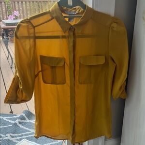 H&M Mustard Yellow Lightweight Button-Front Blouse